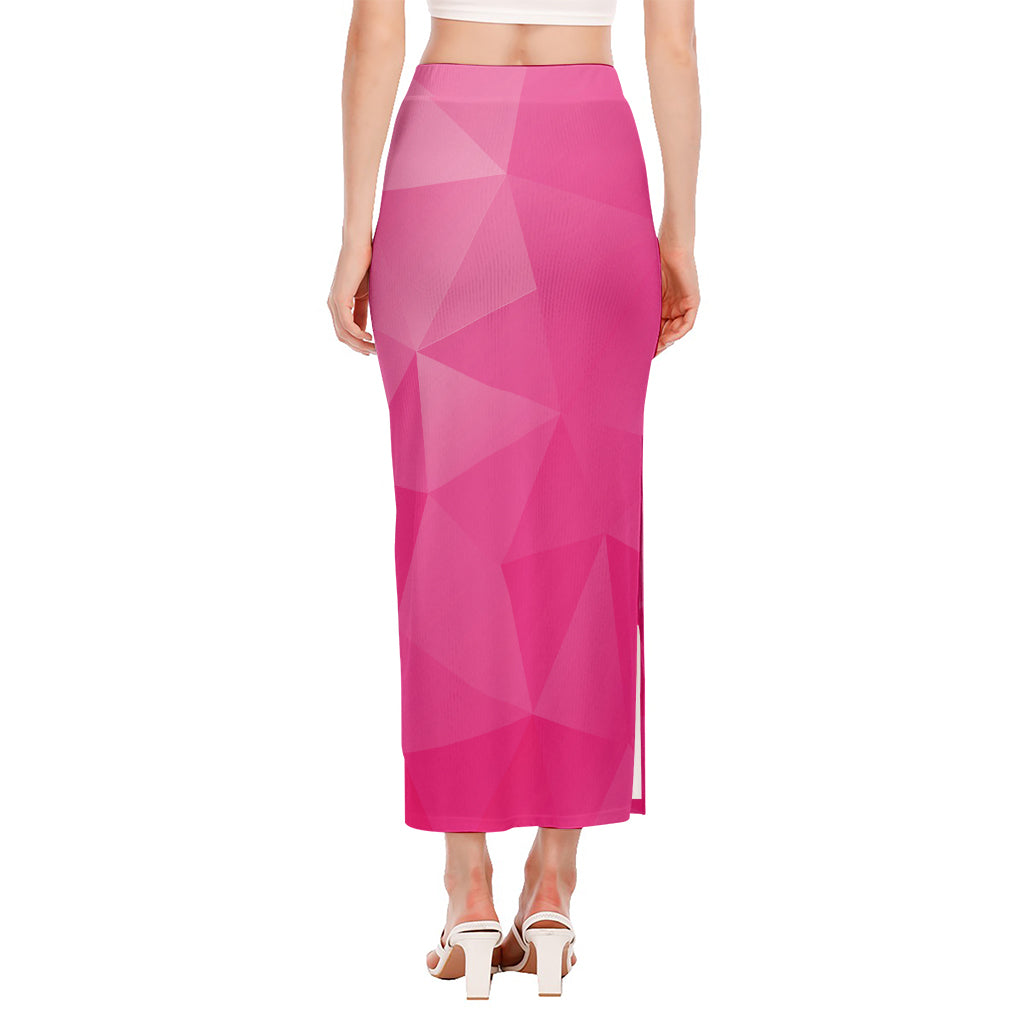 Pink Polygonal Geometric Print Side Slit Maxi Skirt
