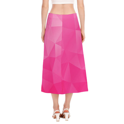 Pink Polygonal Geometric Print Side Slit Midi Skirt