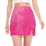 Pink Polygonal Geometric Print Side Slit Mini Skirt