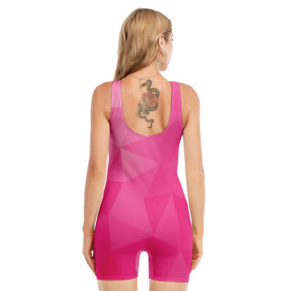 Pink Polygonal Geometric Print Sleeveless One Piece Swimsuit
