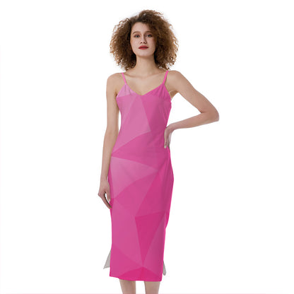 Pink Polygonal Geometric Print Slim Fit Midi Cami Dress