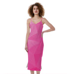 Pink Polygonal Geometric Print Slim Fit Midi Cami Dress