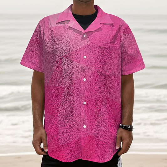 Pink Polygonal Geometric Print Textured Short Sleeve Shirt
