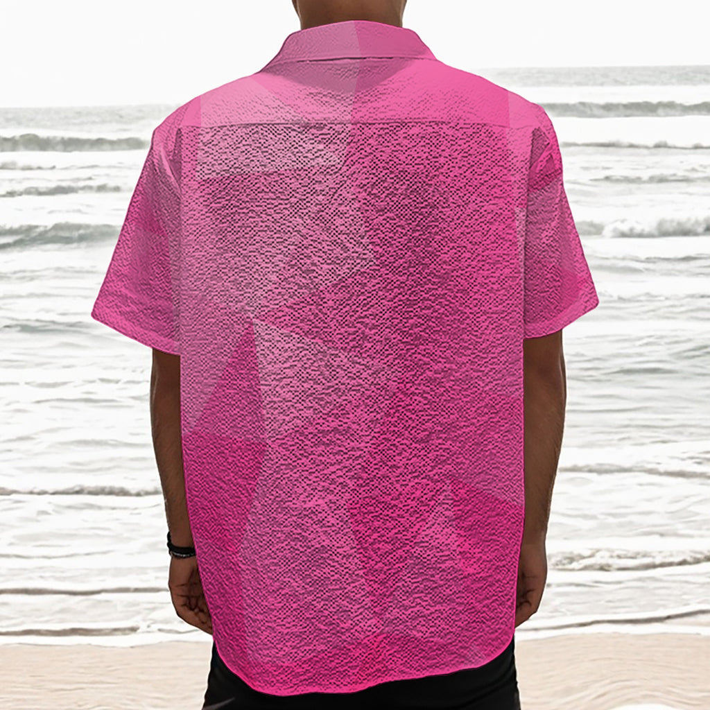 Pink Polygonal Geometric Print Textured Short Sleeve Shirt