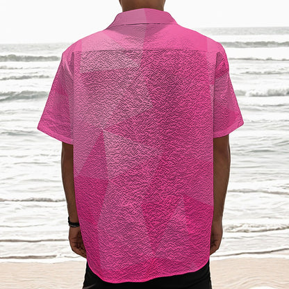 Pink Polygonal Geometric Print Textured Short Sleeve Shirt