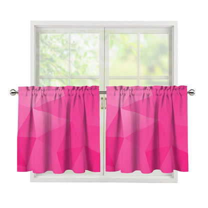 Pink Polygonal Geometric Print Tier Curtains