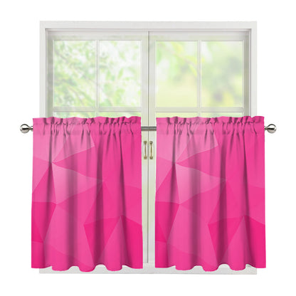 Pink Polygonal Geometric Print Tier Curtains