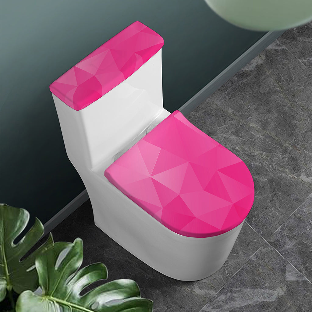 Pink Polygonal Geometric Print Toilet Lid And Tank Cover Set