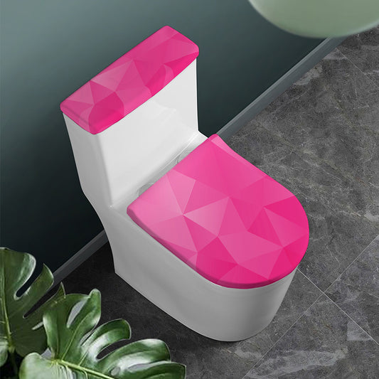 Pink Polygonal Geometric Print Toilet Lid And Tank Cover Set
