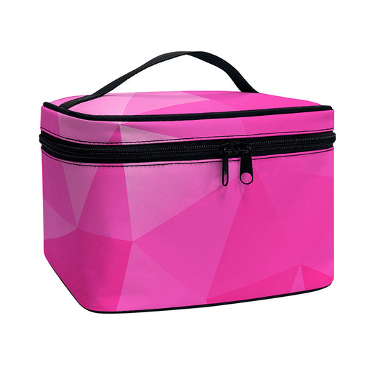 Pink Polygonal Geometric Print Travel Makeup Bag