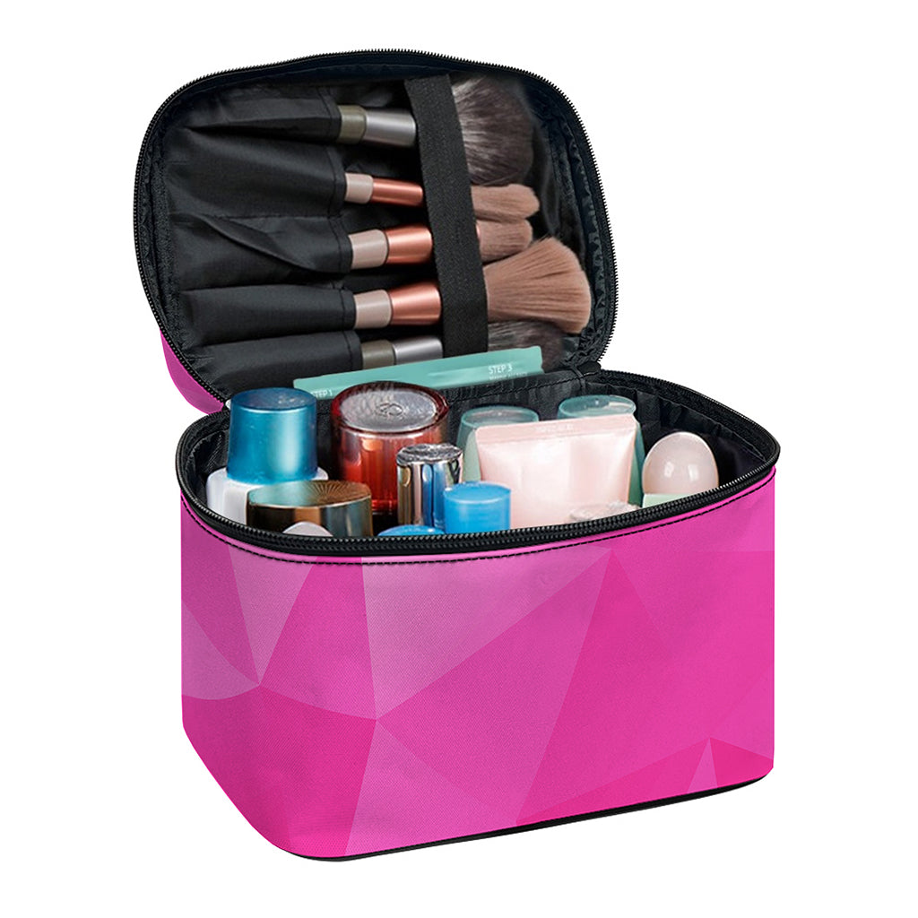 Pink Polygonal Geometric Print Travel Makeup Bag