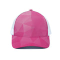 Pink Polygonal Geometric Print White Mesh Trucker Hat