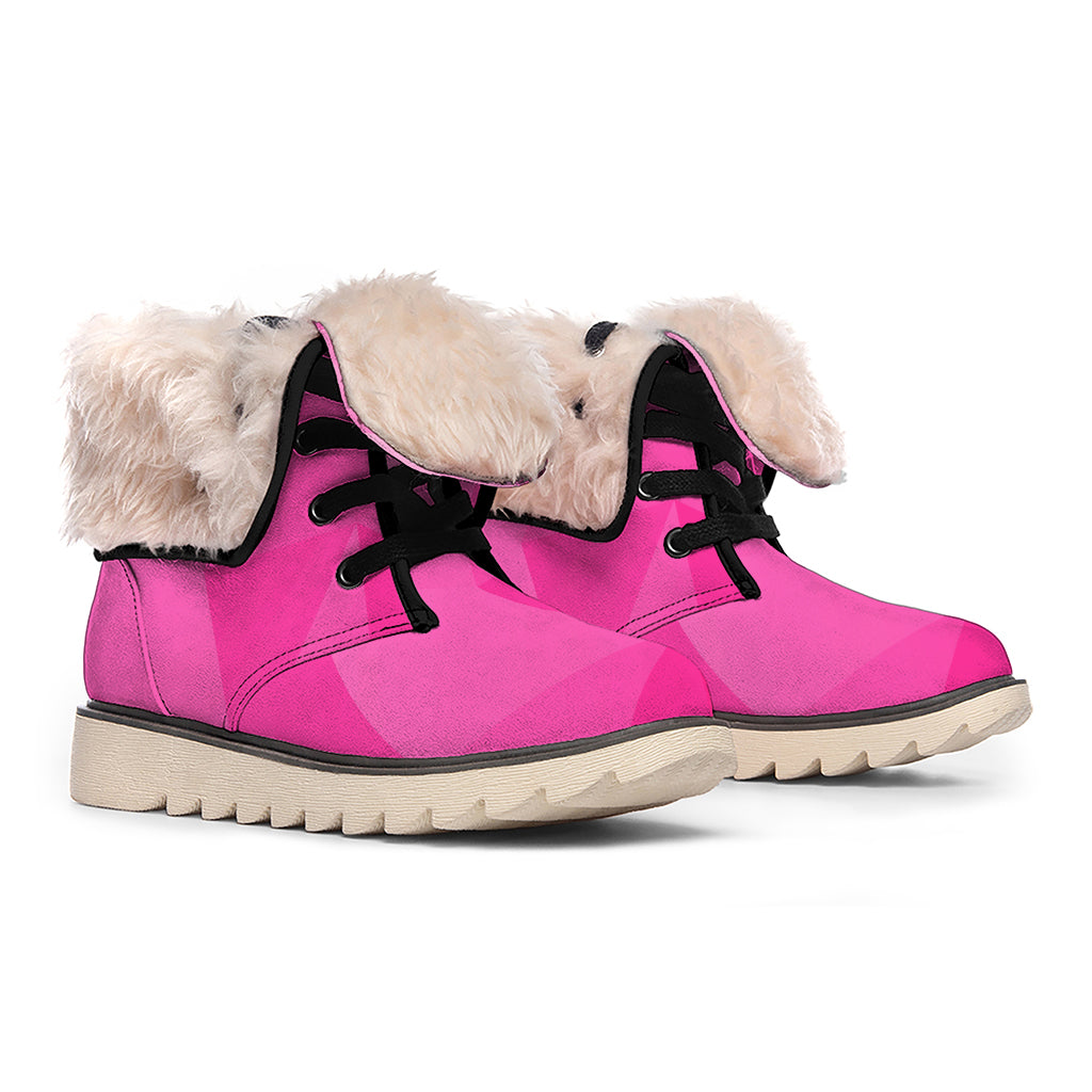Pink Polygonal Geometric Print Winter Boots