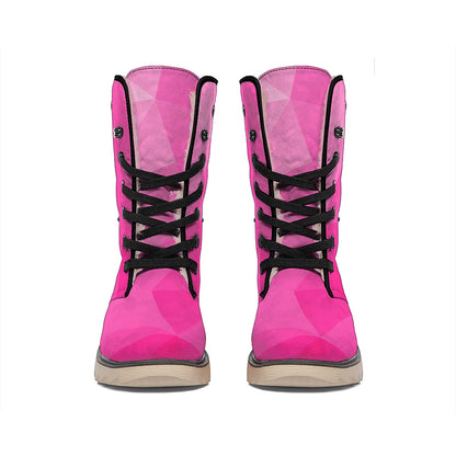Pink Polygonal Geometric Print Winter Boots