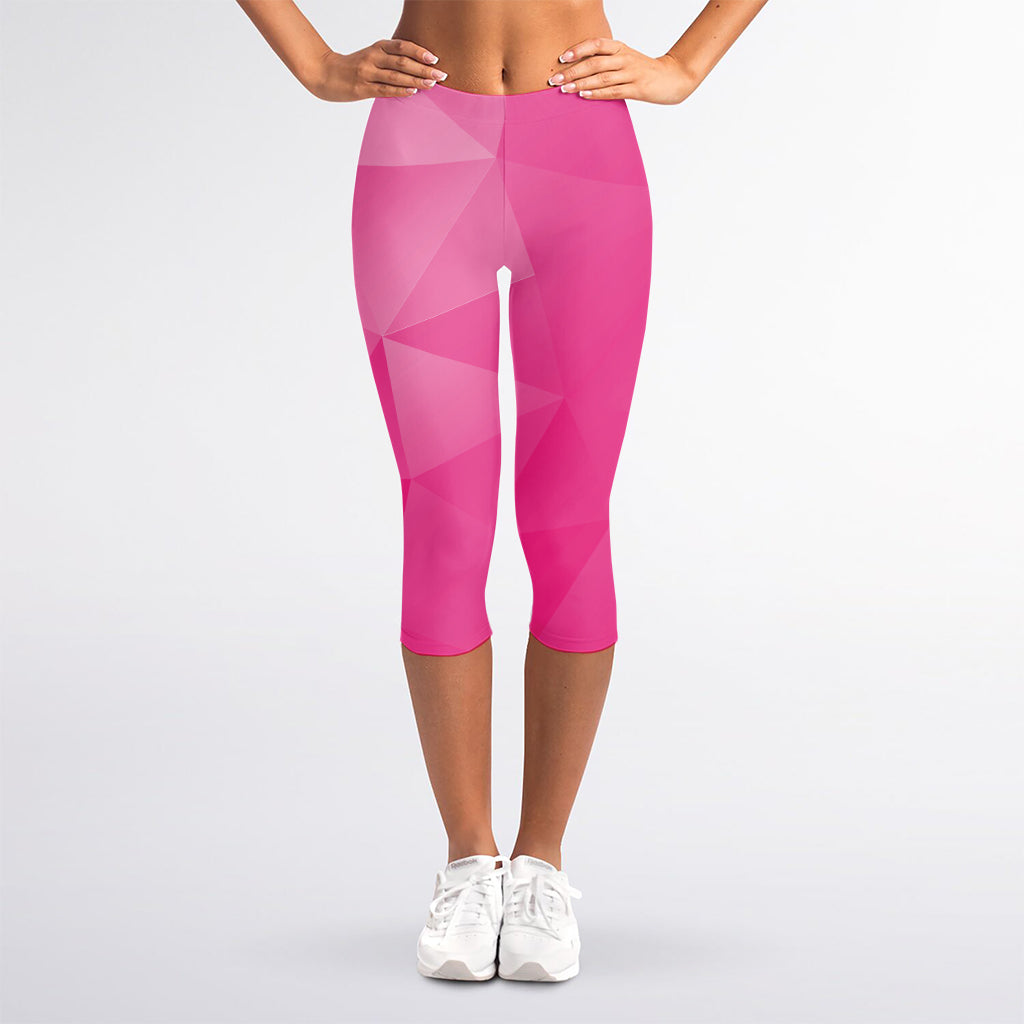 Pink Polygonal Geometric Print Women's Capri Leggings