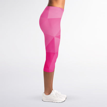 Pink Polygonal Geometric Print Women's Capri Leggings