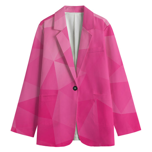 Pink Polygonal Geometric Print Women's Cotton Blazer