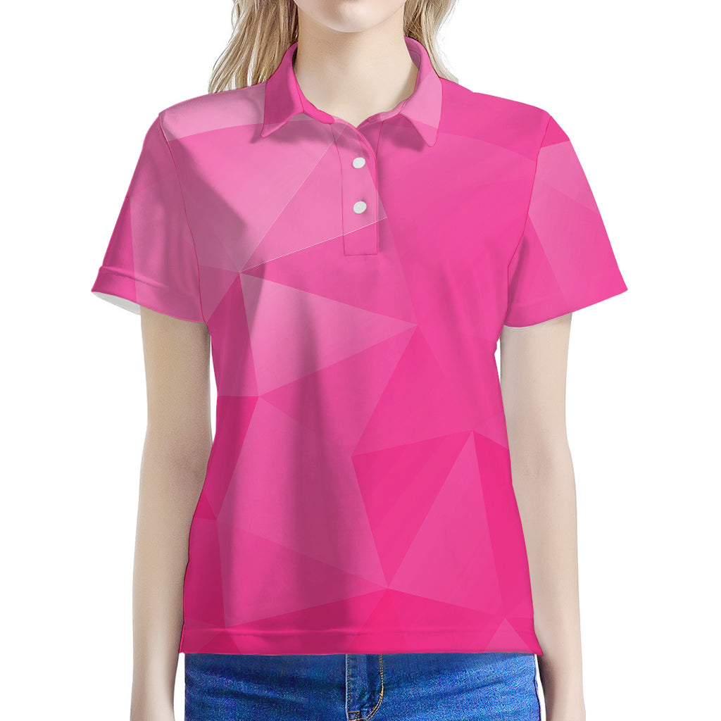 Pink Polygonal Geometric Print Women's Polo Shirt