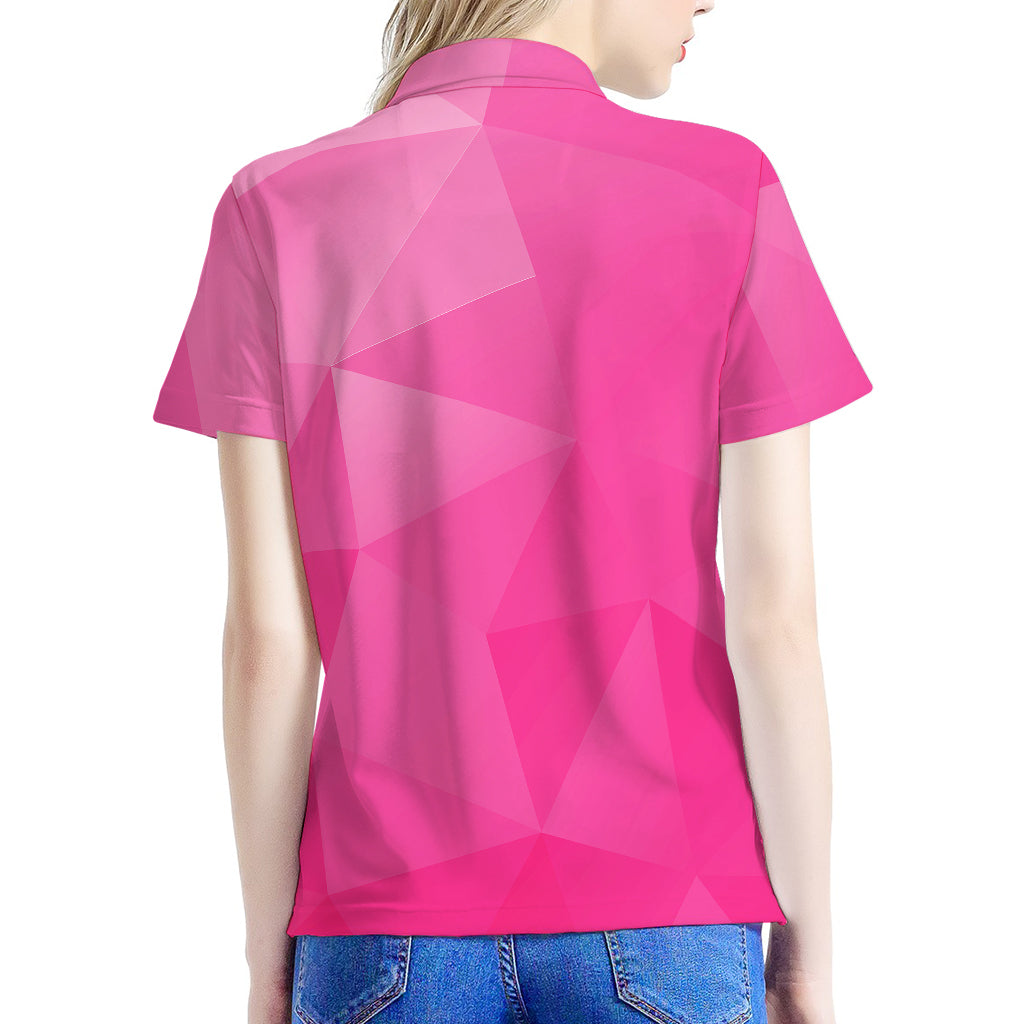 Pink Polygonal Geometric Print Women's Polo Shirt