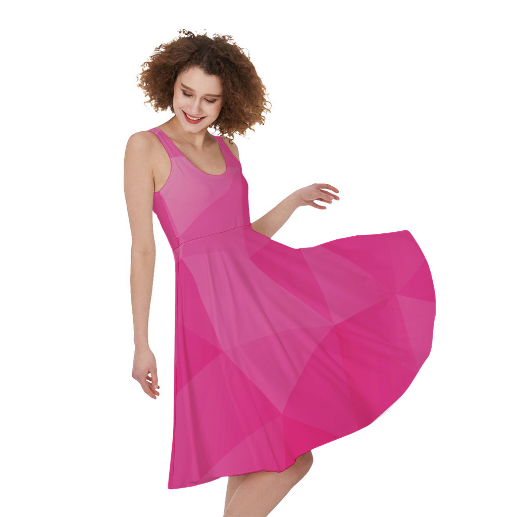 Pink Polygonal Geometric Print Women's Sleeveless Dress