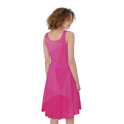Pink Polygonal Geometric Print Women's Sleeveless Dress