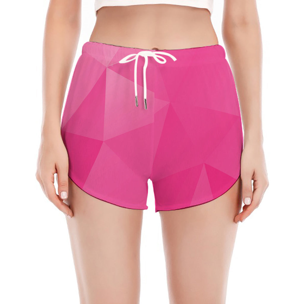 Pink Polygonal Geometric Print Women's Split Running Shorts