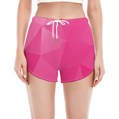 Pink Polygonal Geometric Print Women's Split Running Shorts