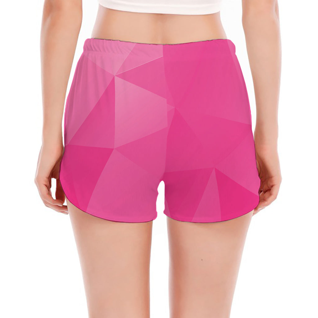 Pink Polygonal Geometric Print Women's Split Running Shorts