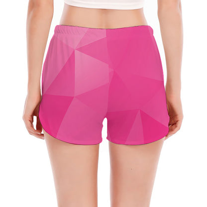 Pink Polygonal Geometric Print Women's Split Running Shorts
