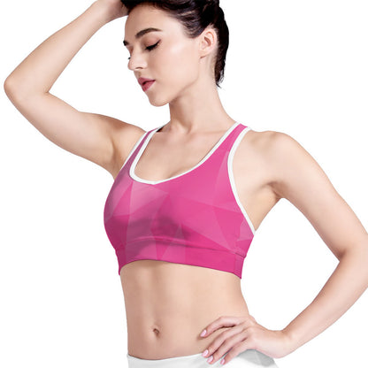 Pink Polygonal Geometric Print Women's Sports Bra