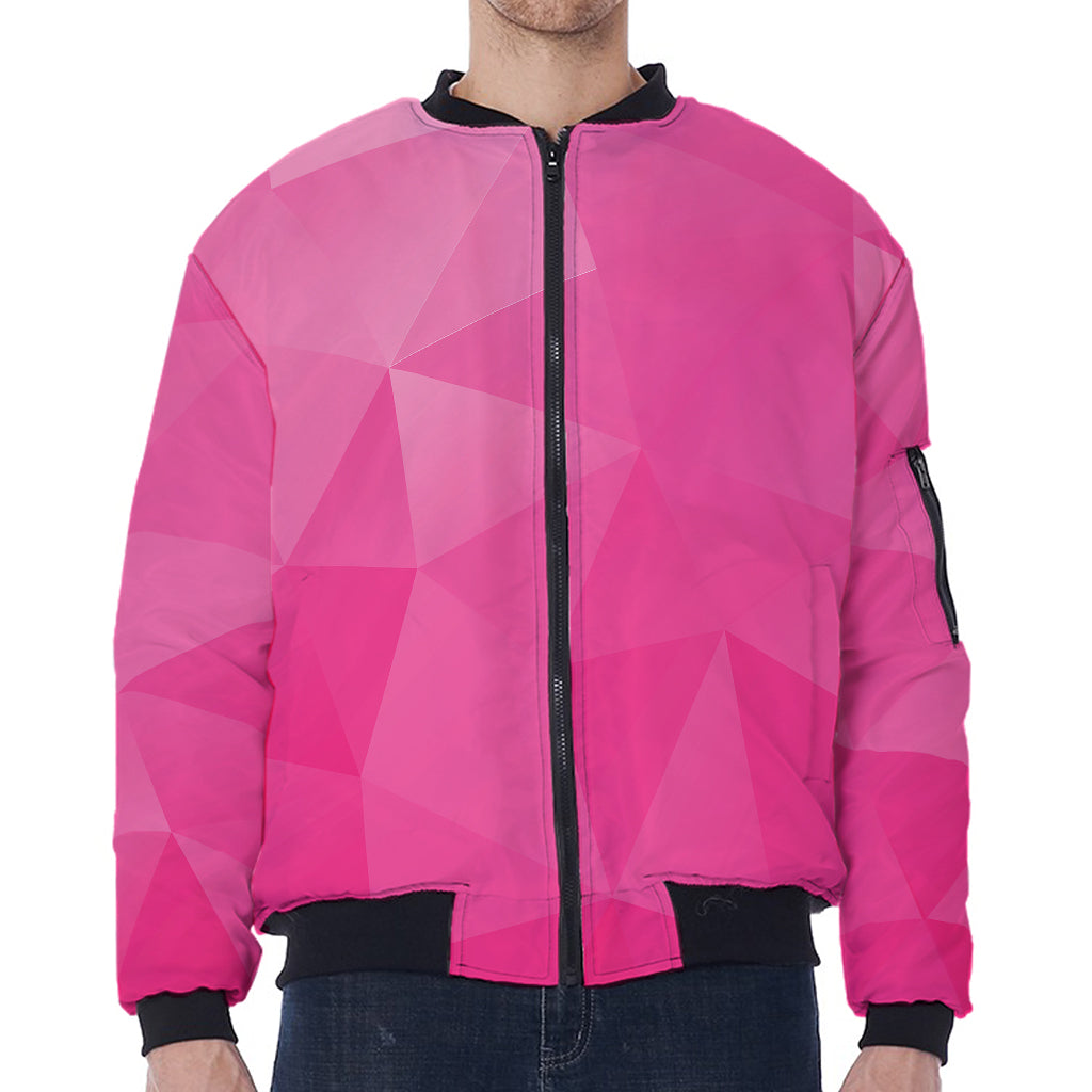 Pink Polygonal Geometric Print Zip Sleeve Bomber Jacket