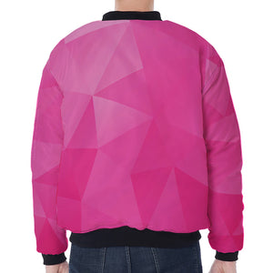 Pink Polygonal Geometric Print Zip Sleeve Bomber Jacket