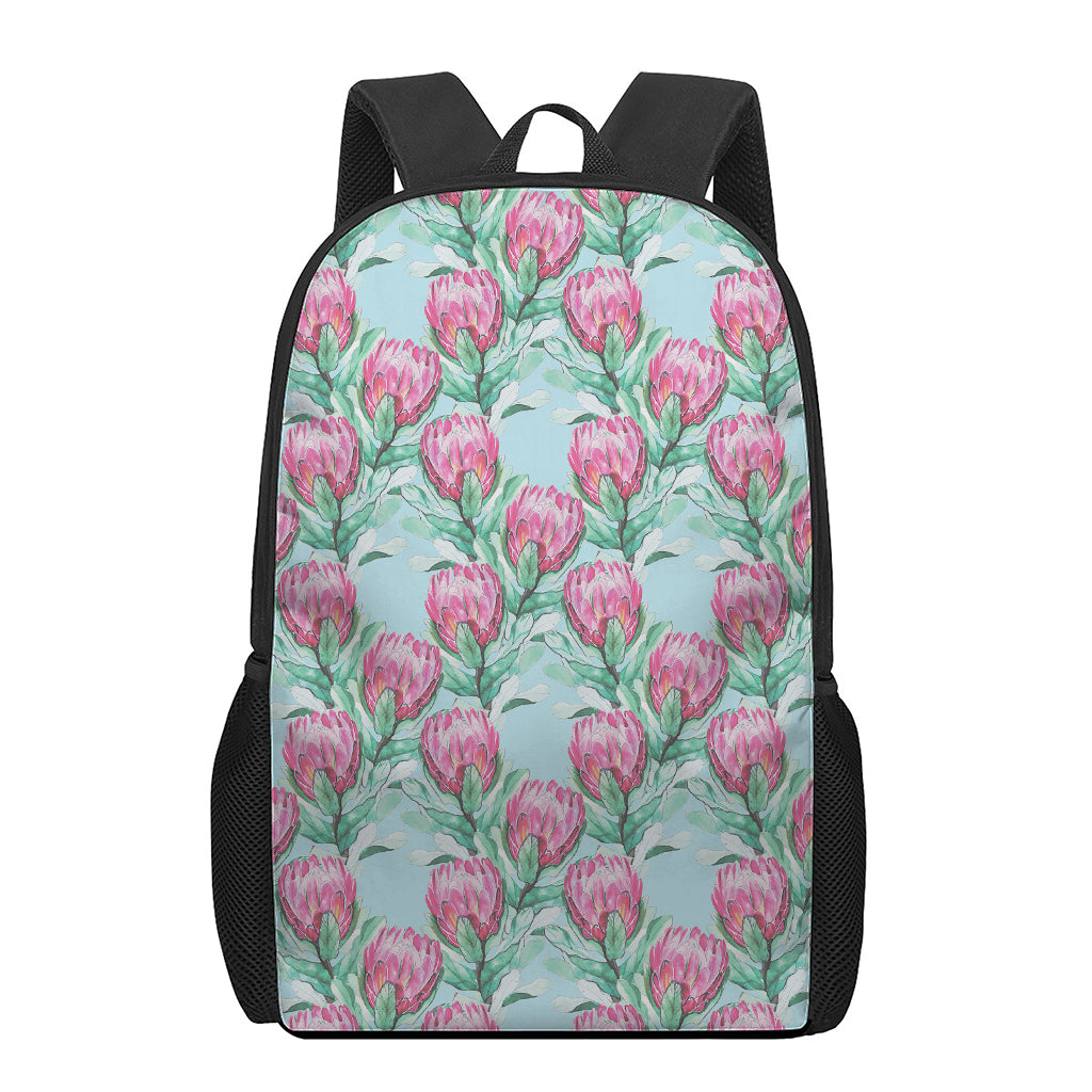 Pink Protea Pattern Print 17 Inch Backpack