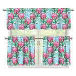 Pink Protea Pattern Print 3 Piece Kitchen Curtains