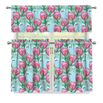 Pink Protea Pattern Print 3 Piece Kitchen Curtains