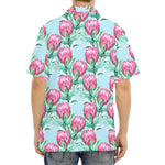 Pink Protea Pattern Print Aloha Shirt