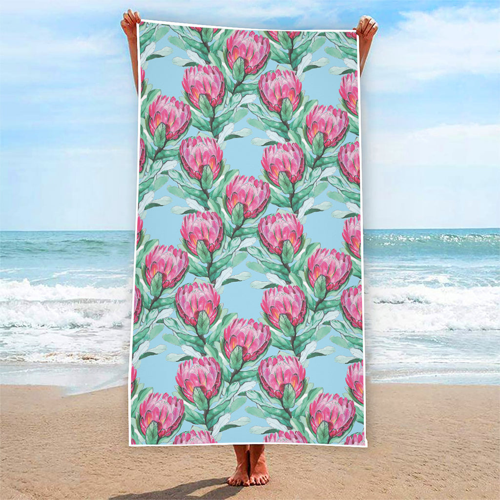 Pink Protea Pattern Print Beach Towel
