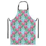 Pink Protea Pattern Print Bib Apron With Pocket