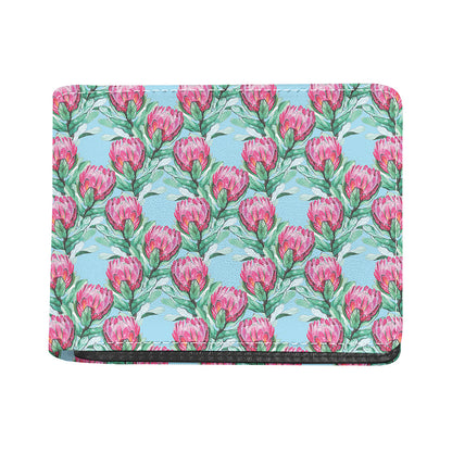 Pink Protea Pattern Print Bifold Wallet