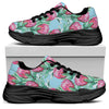 Pink Protea Pattern Print Black Chunky Shoes