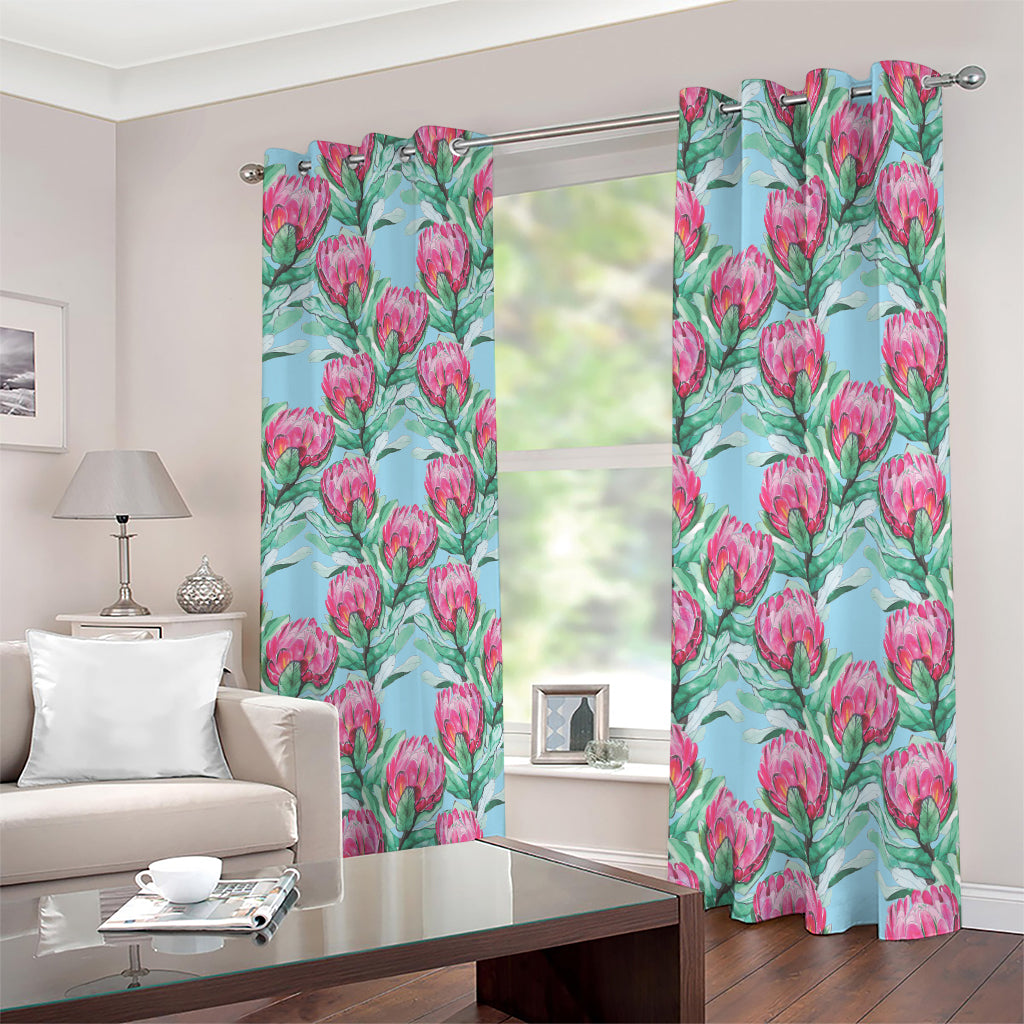 Pink Protea Pattern Print Blackout Grommet Curtains