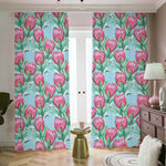 Pink Protea Pattern Print Blackout Pencil Pleat Curtains