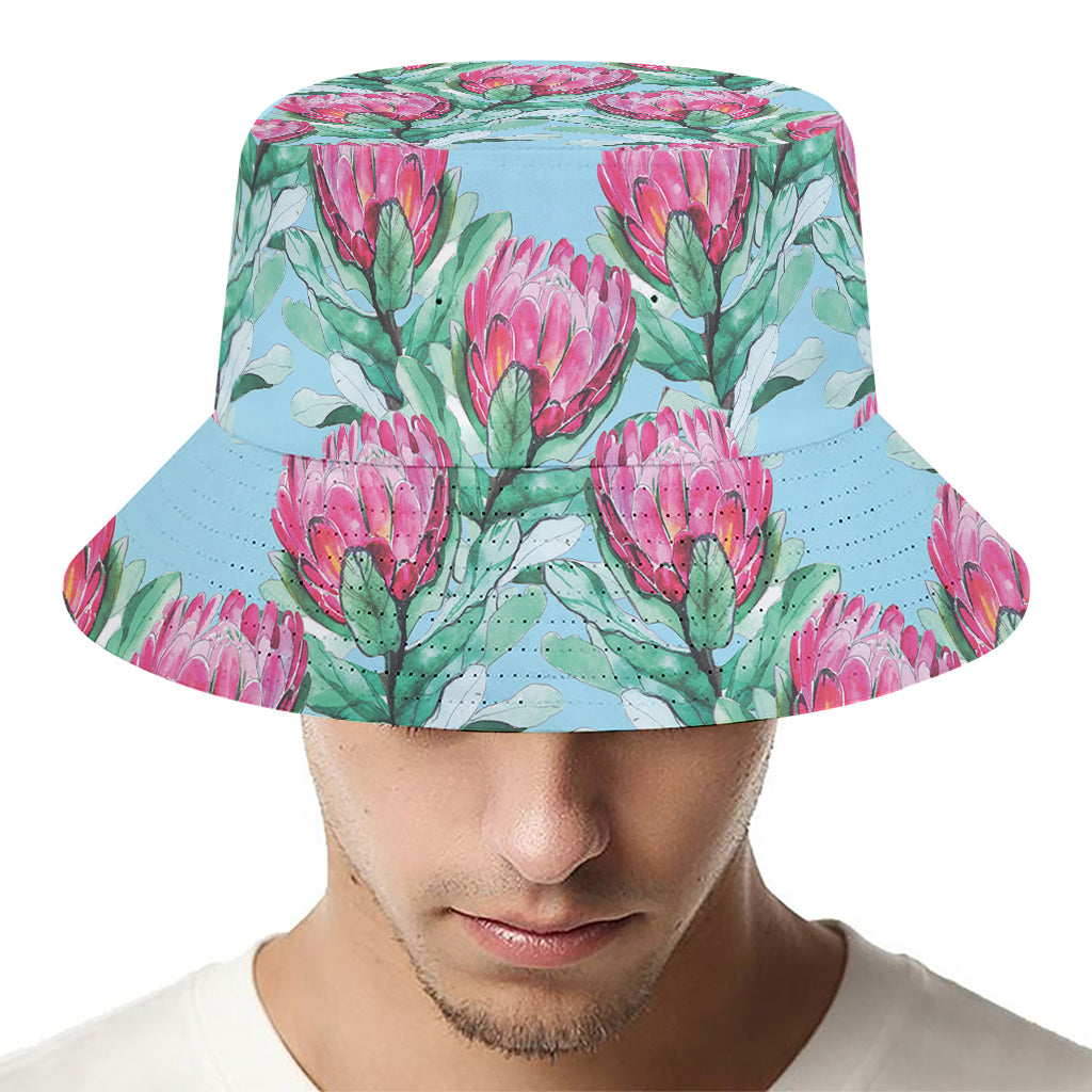 Pink Protea Pattern Print Bucket Hat