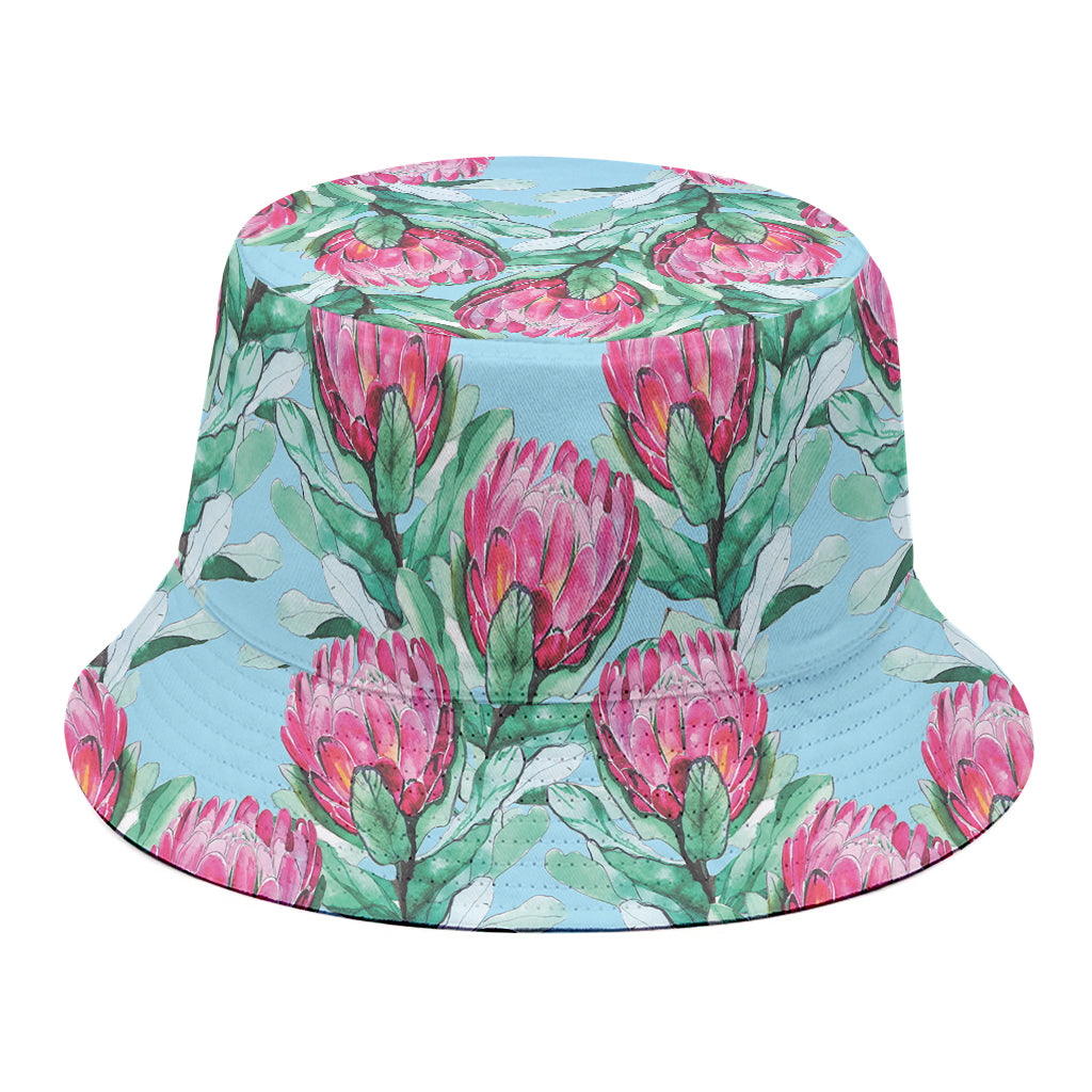 Pink Protea Pattern Print Bucket Hat