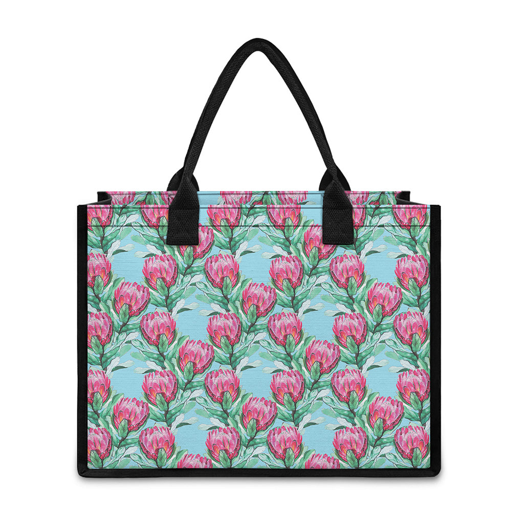 Pink Protea Pattern Print Canvas Tote Bag