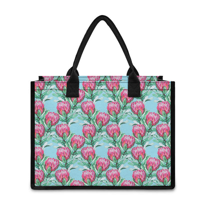 Pink Protea Pattern Print Canvas Tote Bag