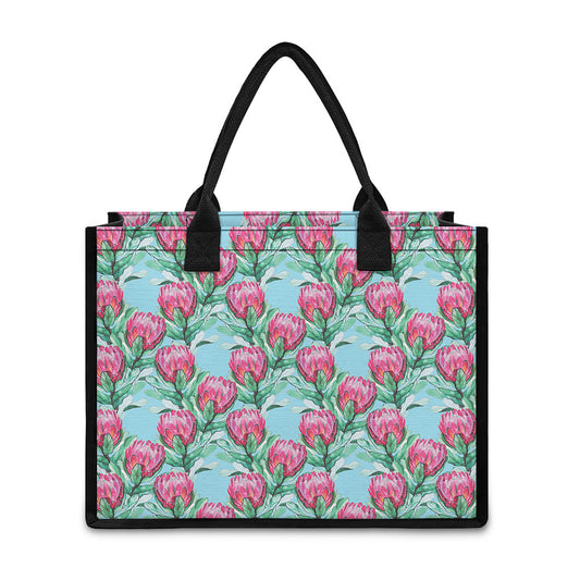 Pink Protea Pattern Print Canvas Tote Bag
