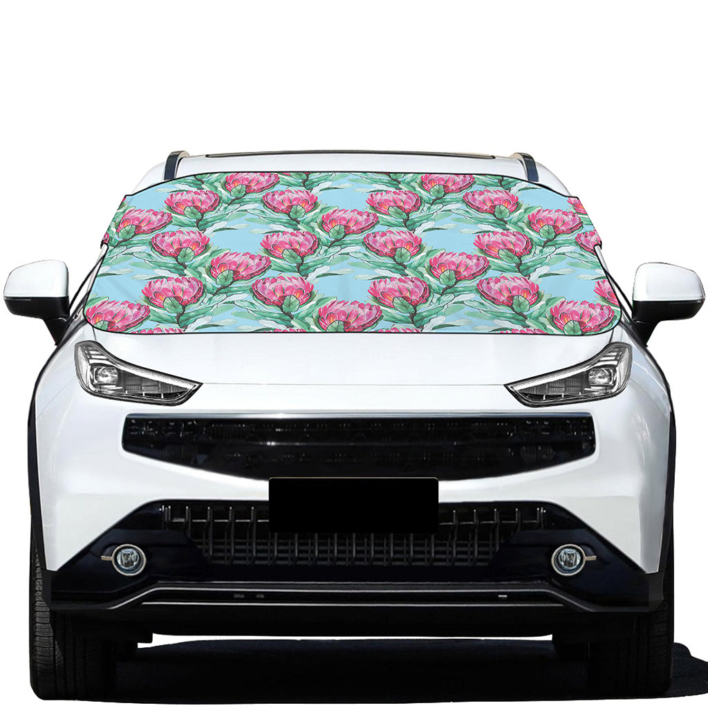 Pink Protea Pattern Print Car Windshield Snow Cover