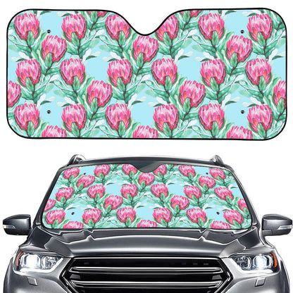 Pink Protea Pattern Print Car Windshield Sun Shade