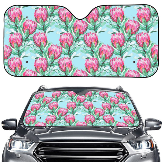 Pink Protea Pattern Print Car Windshield Sun Shade